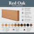 Red Oak trim boards showing product features, available finish colors, and unfinished option.