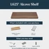 1.625-inch walnut alcove shelf installation graphic showing hidden wooden cleats and #10 x 3-inch screws included with purchase, plus toggle bolts, shims, and a square drill bit that may be needed for installation.