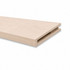 Close-up of maple alcove floating shelf showing the natural wood grain, open end, and hidden cleat channel.
