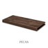1 5/8-inch solid Superior Alder alcove floating shelf in Pecan finish with an open end for trimming.