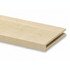 Close-up of poplar alcove floating shelf showing the open end and recessed channel for the hidden support cleat.