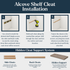 Alcove floating shelf hidden cleat installation guide showing how wooden side and back cleats are leveled, secured to the wall, and concealed inside the shelf.