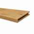 Close-up of rustic alder alcove floating shelf showing natural wood character, the open end, and hidden cleat channel.