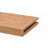 Close-up of red oak alcove floating shelf showing the distinctive wood grain, open end, and hidden cleat channel.