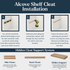 Alcove floating shelf hidden cleat installation guide showing how wooden side and back cleats are leveled, secured to the wall, and concealed inside the shelf.