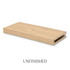 3-inch unfinished Superior Alder alcove floating shelf showing the natural raw wood color, grain, and open end for installation.