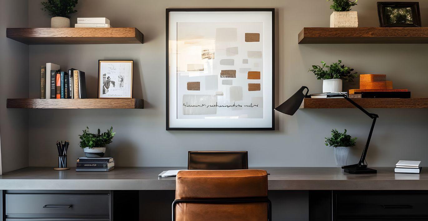 Custom Floating Shelves Design in Home Office