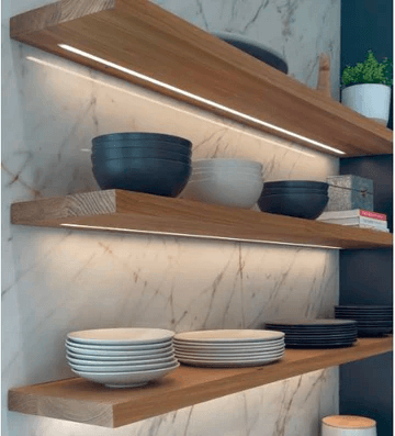 White Oak Lit Floating Shelves