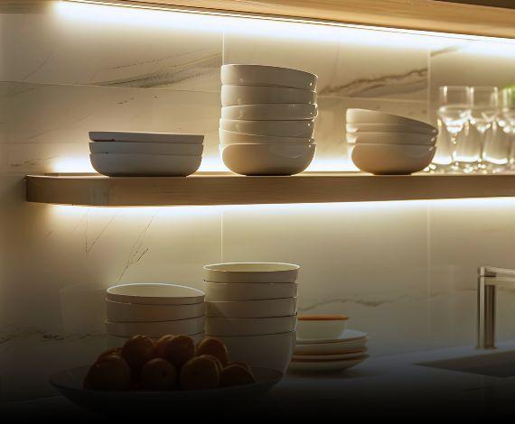 minimalist open kitchen led lighted shelving shop led lighted floating shelves