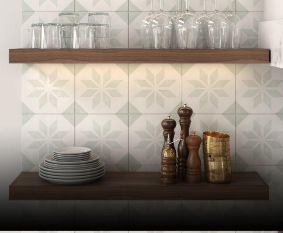 Popular Open Kitchen Shelving Walnut Wood Led Lighted