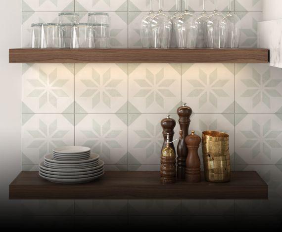 Lighted Walnut Wall shelving for kitchens