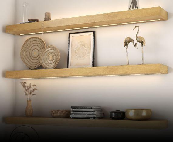 3 Inch White Oak Floating Shelf Wall Finished in Clear Coat