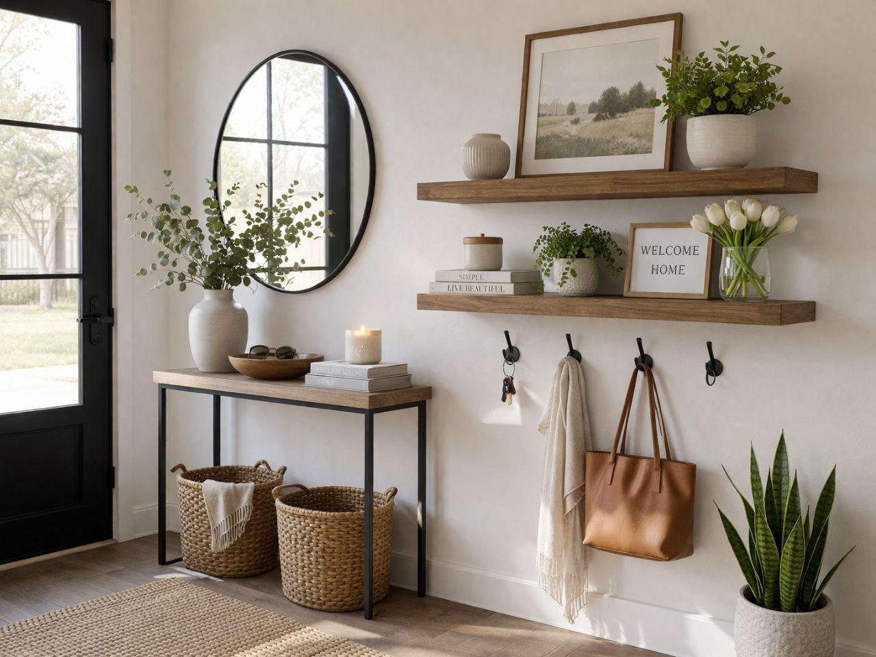 Spring Entryway Styling with Floating Shelves - J Thomas Home