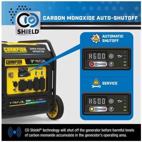 201176 9000W Electric Start Tri-Fuel Inverter with CO Shield