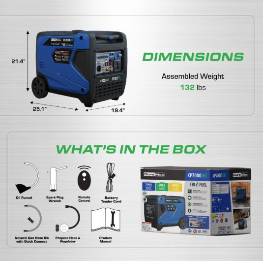 DuroMax XP7000iHT 7,000 Watt Tri-Fuel Portable Generator
