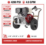 SIMPSON ALWB60828 WaterBlaster 4200 PSI @ 4.0 GPM, Belt,  ALUM Pressure Washer HONDA GX390 CAT Pump