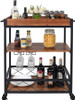 CharaVector Solid Wood Bar Serving Rolling Kitchen Storage Cart Rustic Brown