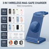 GEJIUCAI 3 in 1 Foldable Wireless Charging Station Travel Charger - BLUE