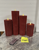 Home Reflections Flameless Candles Diamond Glitter Pillars - Set of 4 - Red
