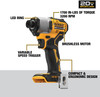 DEWALT 20V MAX 1/4" Brushless Cordless Impact Driver Tool Only DCF840B - Yellow