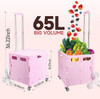 Honshine XZ-1 Foldable Cart, Collapsible Rolling Crate Telescoping Handle - Pink