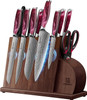 PIKLOHAS 14 Pieces Knife Set Magnetic Holder Ultra Sharp Stainless Steel - Red