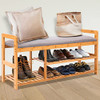 SereneLife 2 in 1 Bamboo Shoe Rack Bench with Storage and Cushion Seat
