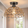 Boho Semi Flush Mount Light Fixture, Woven Flush Mount Ceiling Light C6215-01-BK