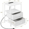 OUMILEN WHITE NIGHTSTAND  2 FABRIC DRAWERS END TABLE CHARGING SET OF 2 - WHITE