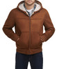 LEVI'S MEN'S BUFFED COW LEATHER HOODY BOMBER BROWN FAUX SHEARLING-BROWN-L New