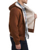 LEVI'S MEN'S BUFFED COW LEATHER HOODY BOMBER BROWN FAUX SHEARLING-BROWN-L New