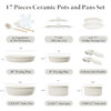 BAZOVA BZ101 CERAMIC NONSTICK COOKWARE SET, 17-PIECES, REMOVABLE HANDLES - WHITE