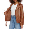 LEVI'S WOMENS OVERSIZED FAUX LEATHER BELTED MOTORCYCLE JACKET - SIZE M - BROWN New