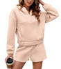 FKEEP WOMENS 2 PIECE SWEATSUIT OUTFITS HALF ZIP HOODIE SWEAT SHORTS PINK M New