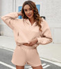 FKEEP WOMENS 2 PIECE SWEATSUIT OUTFITS HALF ZIP HOODIE SWEAT SHORTS PINK M New