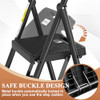 HBTOWER 3 STEP LADDER, FOLDING STEP STOOL, STURDY STEEL LADDER - BLACK