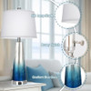 Blue Table Lamp Set 2, 28" Coastal Bedside Lamp with 2 USB Charging Ports