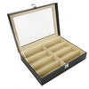 HANHUA LEATHER SUNGLASSES DISPLAY CASE 8 GRIDS GLASSES STORAGE BOX - BLACK