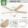 HUNTER FAN COMPANY HUNTER 59269 ANSLEE CEILING FAN 46" - FRESH WHITE
