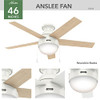 HUNTER FAN COMPANY HUNTER 59269 ANSLEE CEILING FAN 46" - FRESH WHITE