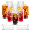 Combler Ribbed Glass Cups with Glass Straws 11oz Drinking Glasses Set of 8