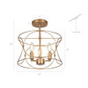 KSANA Gold Semi Flush Mount Ceiling Light, Modern 3-Light Drum Easy Installation New