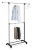Whitmor Adjustable 2-Rod Garment Rack Rolling Clothes Organizer Black/Chrome New