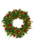 SANTAS WORKSHOP 24" WREATH WITH RED BALLS AND BERRIES, 106 TIPS, 35 LIGHTS GREEN