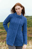 ARAN CRAFTS MERINO WOOL SWEATER CARDIGAN WITH BUTTON CLOSURE - SIZE: L - BLUE