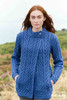 ARAN CRAFTS MERINO WOOL SWEATER CARDIGAN WITH BUTTON CLOSURE - SIZE: L - BLUE
