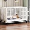 SNUOWU HEAVY DUTY DOG CRATE WITH WHEELS FOLDING METAL DOG CAGE - WHITE