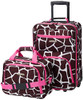 ROCKLAND 2 PIECE LUGGAGE SET CARRY-ON ROLLING SUITCASE TOTE BAG - PINK GIRAFFE New