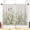 OPEODDIE GREEN BOTANICAL KITCHEN CURTAINS VINTAGE FLORAL CURTAINS 2PCSET - WHITE