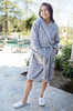 BURKLETT HOODED SOLID FLANNEL FLEECE BATHROBE WITH POCKETS - GRAY